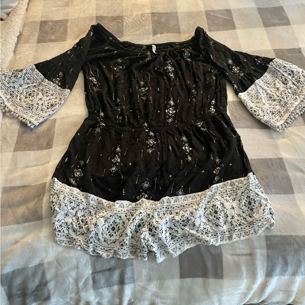 Mudd Black Blouse with White Floral Romper